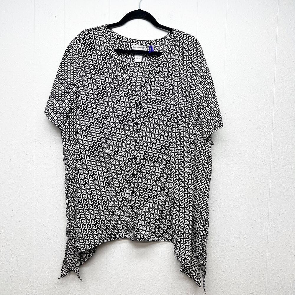 Catherines Button Front Short Sleeve Top Womens 3X Petite Mature Modest Dressy